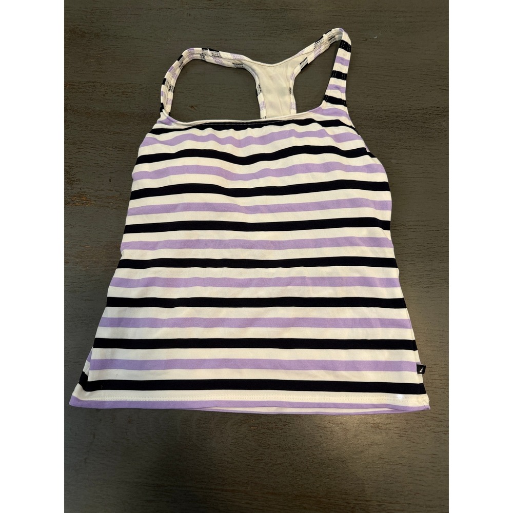 Nautica Separates Womens Striped Tankini Swim Top Purple Navy White Size 10